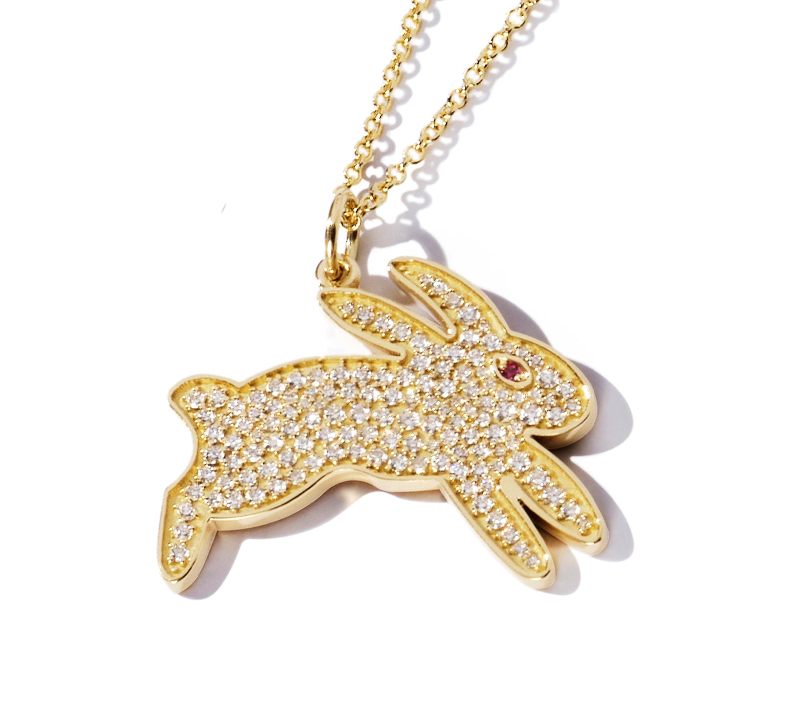 Pavé Bunny Pendant in Diamonds with Pink Sapphire Eye | Kristin