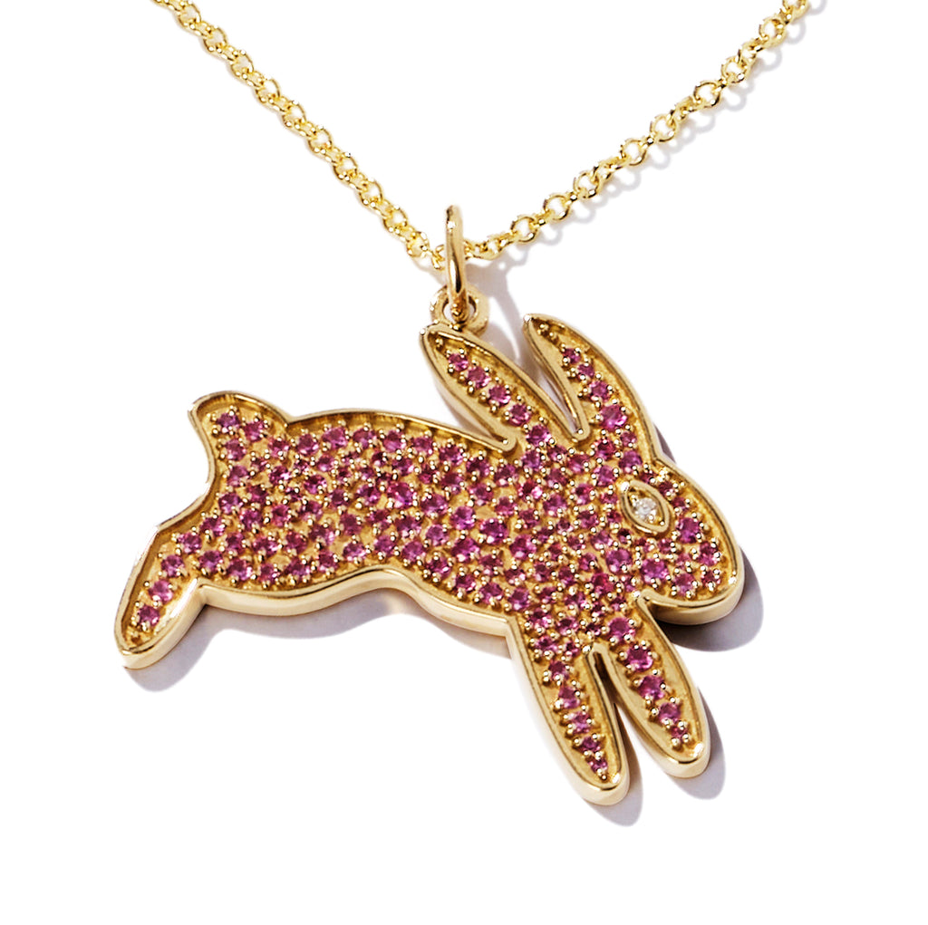 Pavé Bunny Pendant in Pink Sapphires with Diamond Eye