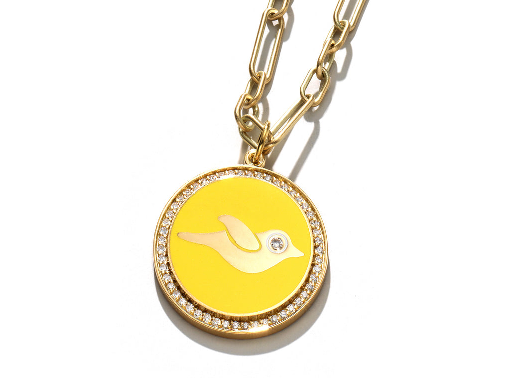 Yellow Enamel Bird Signet Pendant