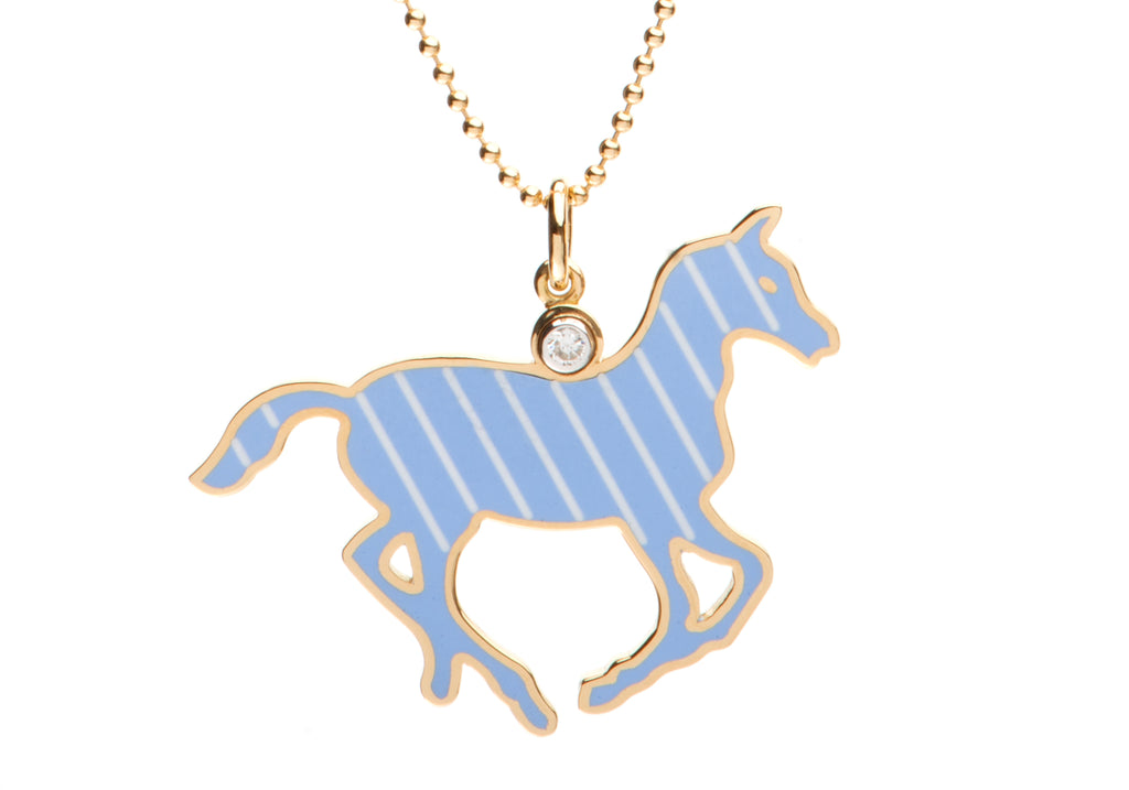 Blue and White Stripe Enamel Pony Necklace