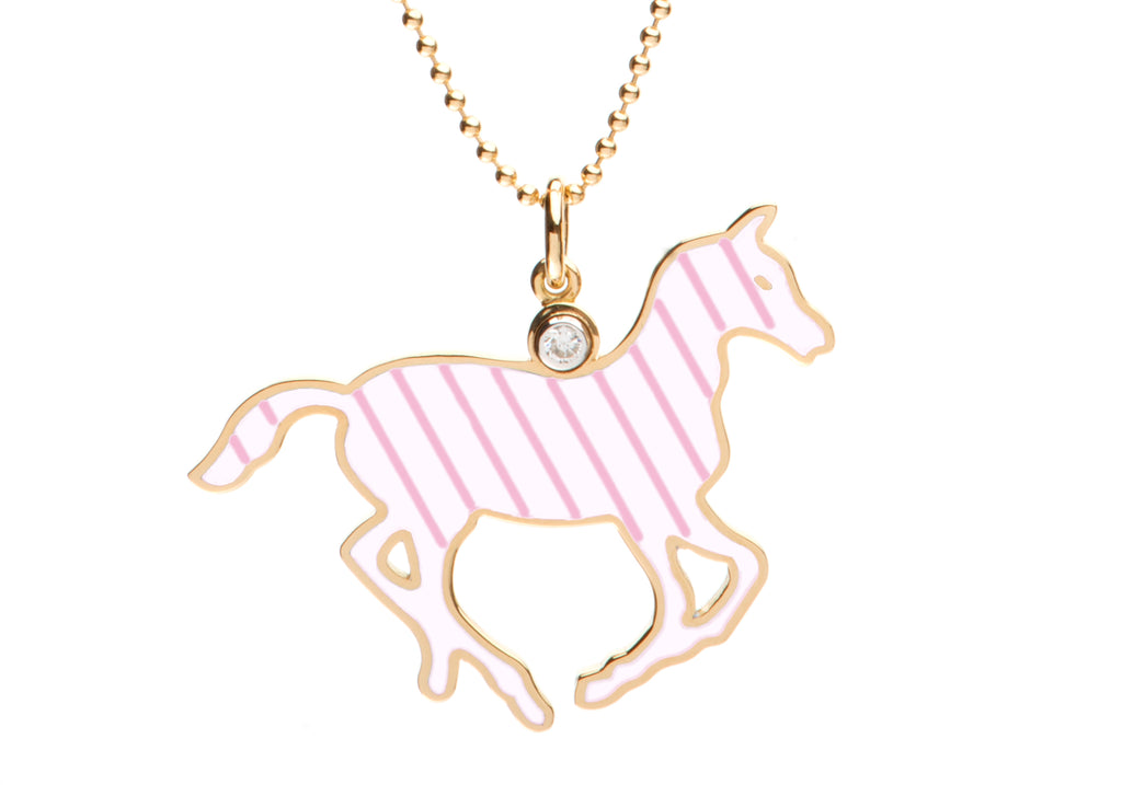 White and Lavender Stripe Enamel Pony Necklace
