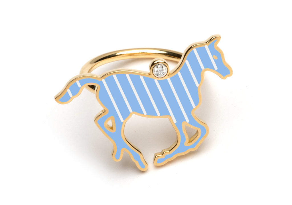 Blue and White Enamel Pony Ring
