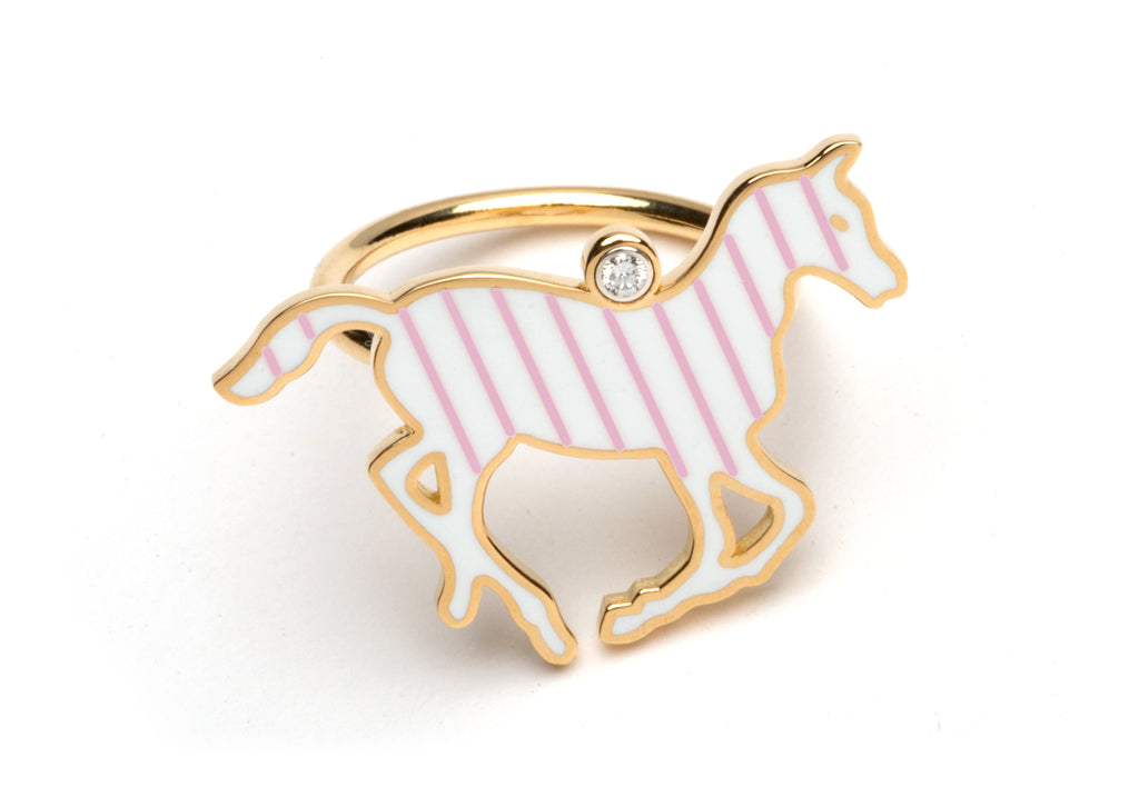 White and Lavender Enamel Pony Ring