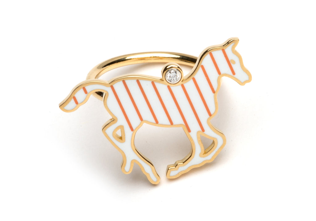 White and Orange Enamel Pony Ring